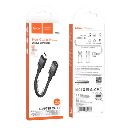 HOCO U107 Podatkovni in polnilni adapter HOCO U107 Lightning - USB-C, 0,1 m, črn 