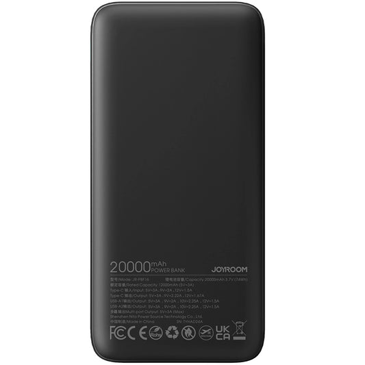 Joyroom JR-PBF16 zunanja baterija, 20000 mAh, 22,5 W, QC + PD, 1 x USB-C - 2 x USB-A, črna 