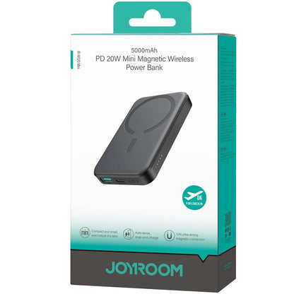Joyroom JR-W020 Mini zunanja baterija, 5000 mAh, 20 W, QC + PD + FQI, 1 x QI - 1 x USB-A - 1 x USB-C, črna 