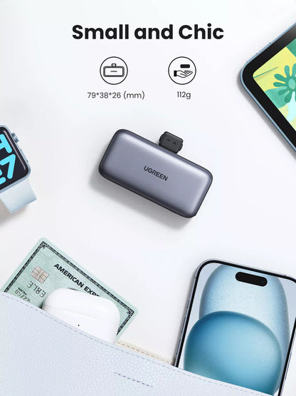 UGREEN PB503 zunanja baterija, 5000 mAh, 22,5 W, PD, 1 x USB-C, siva 