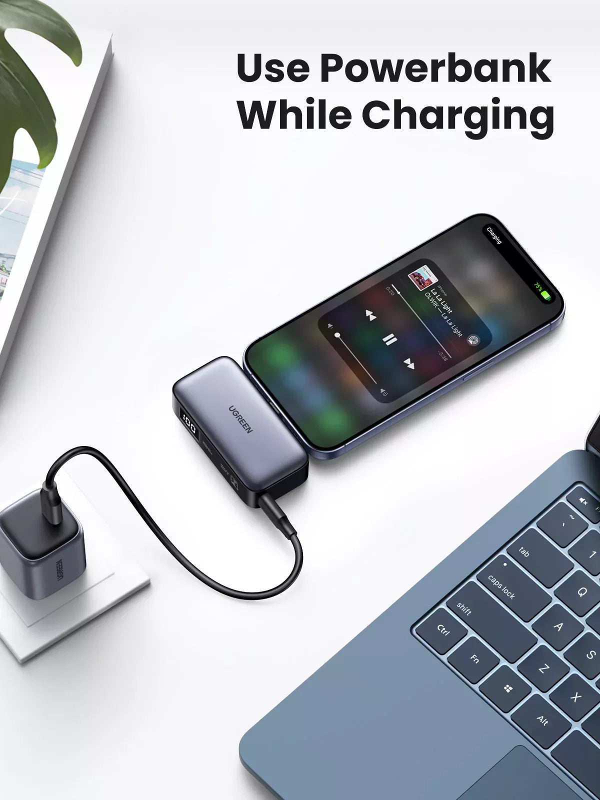 UGREEN PB503 zunanja baterija, 5000 mAh, 22,5 W, PD, 1 x USB-C, siva 