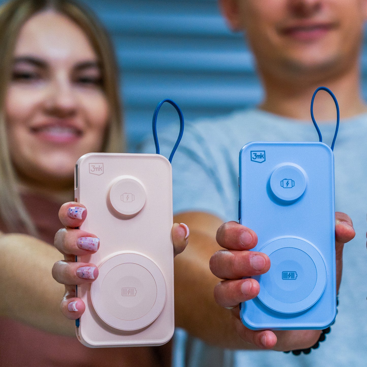 3MK PastelUp brezžična zunanja baterija, 10000 mAh, 22,5 W, QC + PD + FQI, 1 x USB-A - 1 x USB-C - 2 x QI, modra