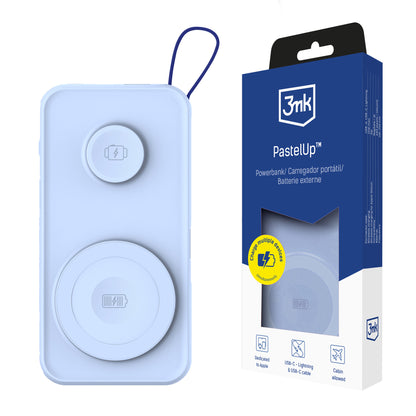 3MK PastelUp brezžična zunanja baterija, 10000 mAh, 22,5 W, QC + PD + FQI, 1 x USB-A - 1 x USB-C - 2 x QI, modra