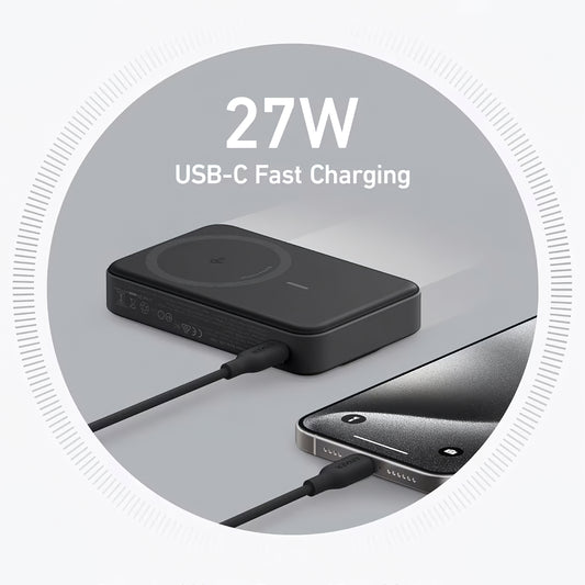 Anker MagGo brezžična zunanja baterija, 10000 mAh, 27 W, PD + FQI, 1 x QI - 1 x USB-C, črna A1654G11 A1654G11 