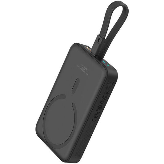 Baseus magnetna mini brezžična zunanja baterija, 10000 mAh, 20 W, PD + FQI, 1 x Lightning - 1 x QI - 1 x USB-C, črna P10022109113113-00