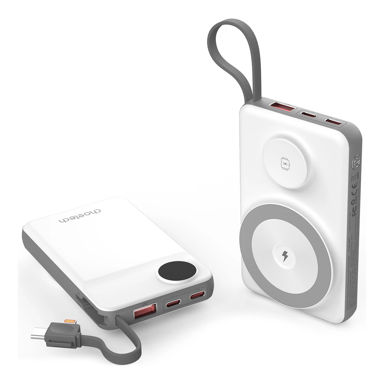 Choetech B695 Brezžična zunanja baterija, 10000 mAh, 20 W, QC + PD + FQI, 1 x Lightning - 1 x USB-A - 2 x QI - 2 x USB-C, bela