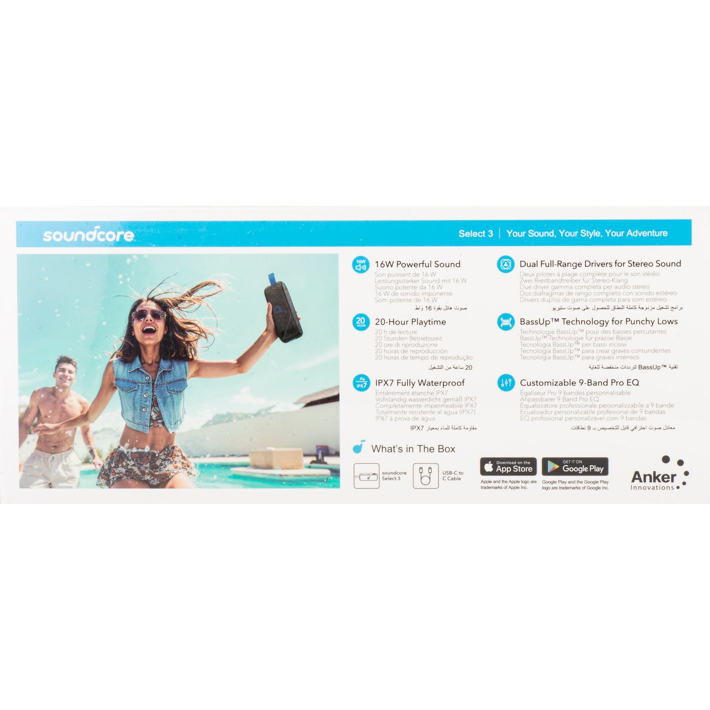 Portable Bluetooth Speaker Anker Soundcore Select 3, 16W, Waterproof, Black A3172G11 