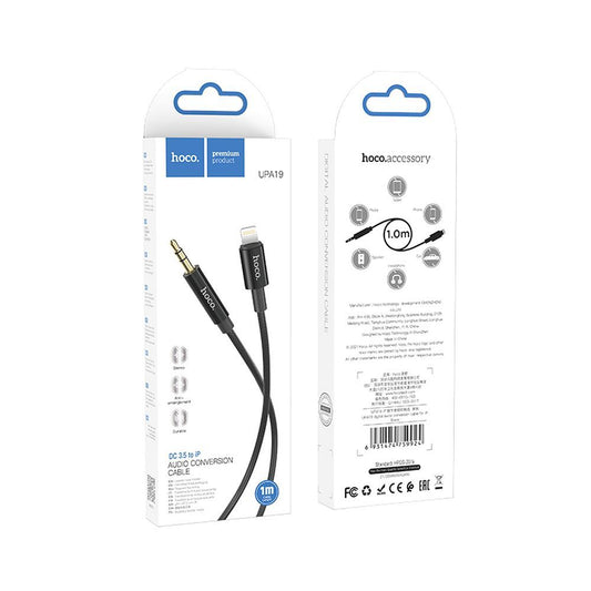 Zvočni kabel 3,5 mm - Lightning HOCO UPA19, 1 m, črn 