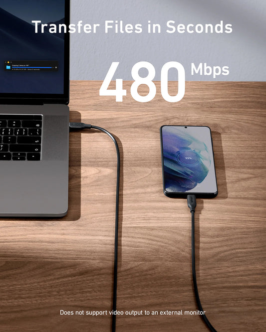 Podatkovni in polnilni kabel USB-C Anker 543, 100 W, 1,8 m, črn A80E2G11 