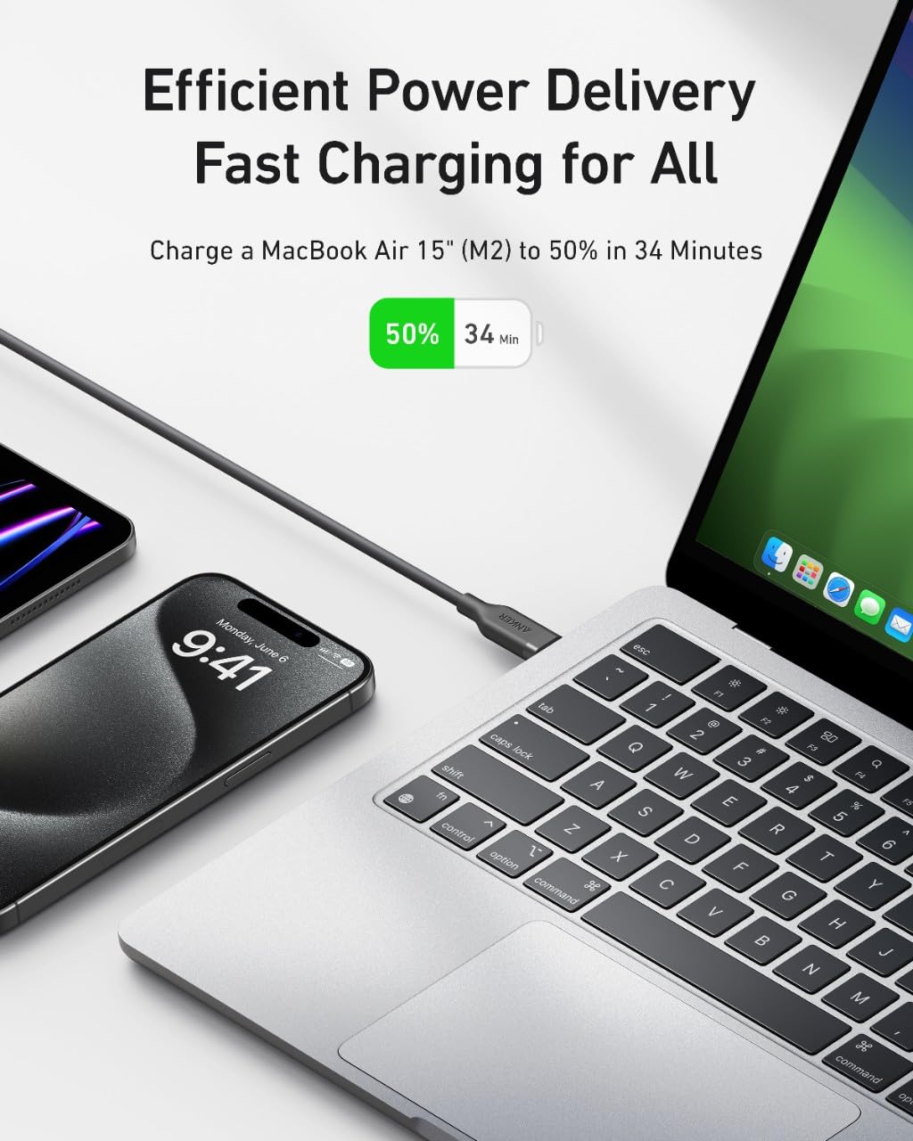 Podatkovni in polnilni kabel USB-C - USB-C Anker, 240 W, 0,9 m, črn A80N1H11 