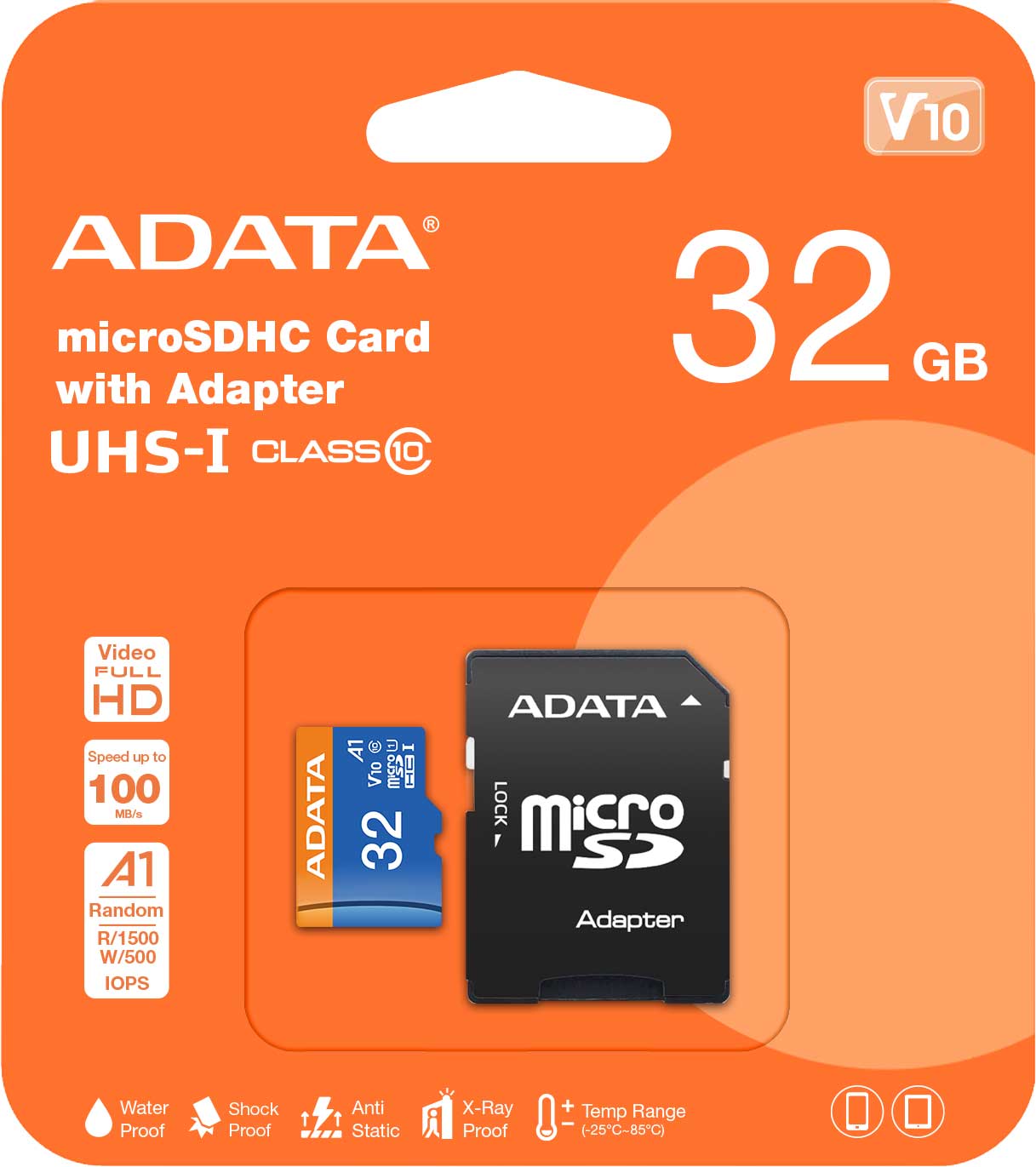 Adata microSDXC pomnilniška kartica, 32 GB, razred 10 / UHS-1 U1, z adapterjem AUSDH32GUICL10A1-RA1 AUSDH32GUICL10A1-RA1