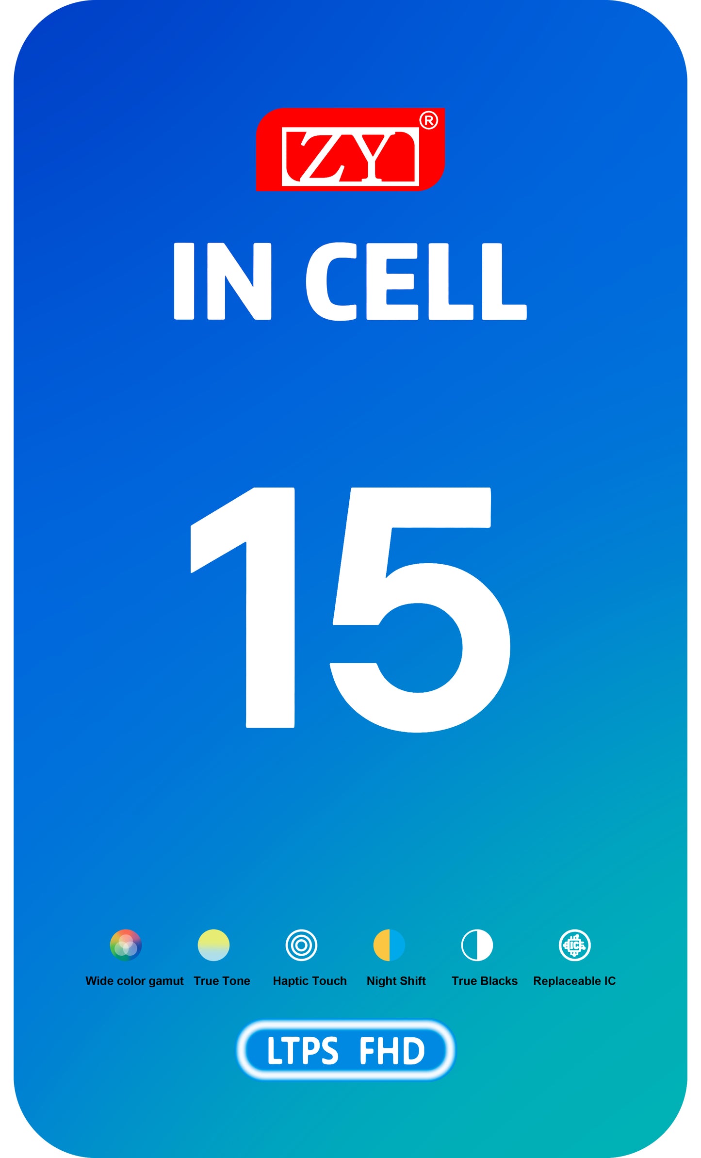 ZY zaslon na dotik za Apple iPhone 15, z okvirjem, v celici IC, premična različica LCD, črna 