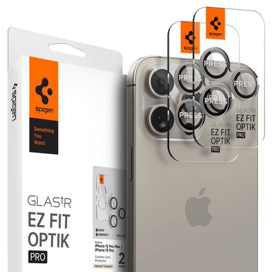Spigen EZ FIT Zaščitna folija za zadnjo kamero za Apple iPhone 15 Pro Max / 15 Pro, zaščiteno steklo, komplet 2 kosov, siva AGL07163 