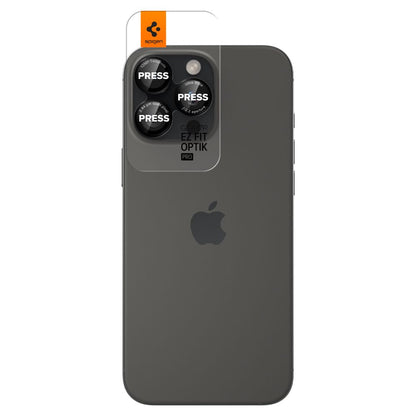 Spigen EZ FIT zaščitna folija za zadnjo kamero za Apple iPhone 16 Pro Max / 16 Pro / 15 Pro Max, zaščiteno steklo, komplet 2 kosov, črna AGL05217 