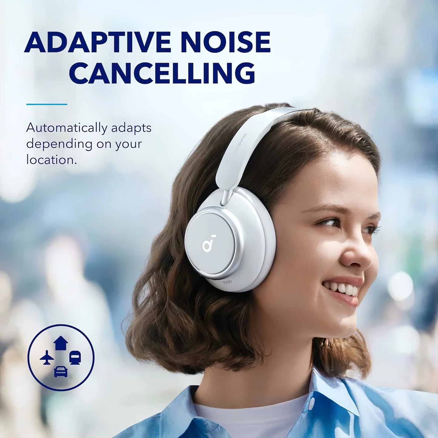 Bluetooth prostoročno telefoniranje Anker SoundCore Space Q45, večtočkovni, A2DP, ANC, bel A3040G21 