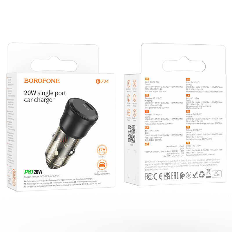 Car Charger Borofone BZ24 Clever, 20W, 3A, 1 x USB-C, Black 
