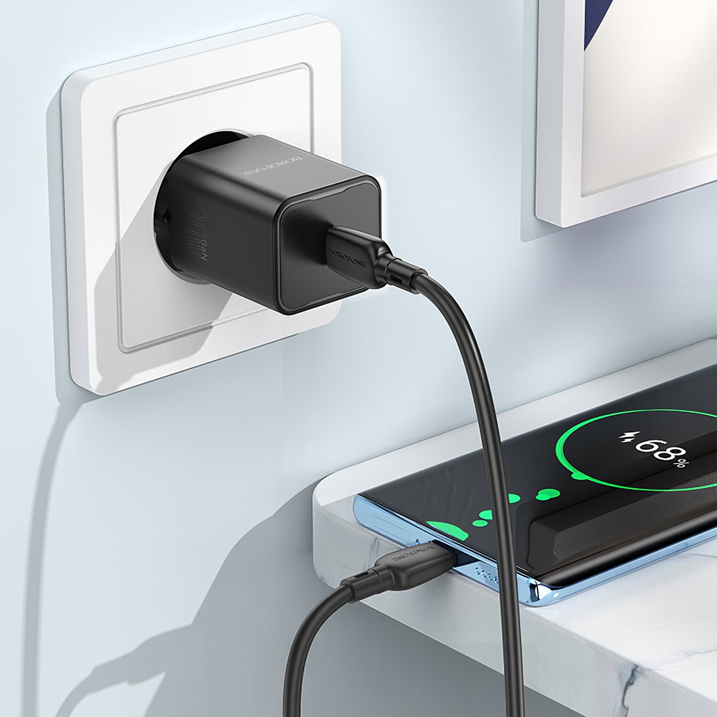 Omrežni polnilnik s kablom USB-C Borofone BN13 Safety, 30 W, 3A, 1 x USB-C, črn 