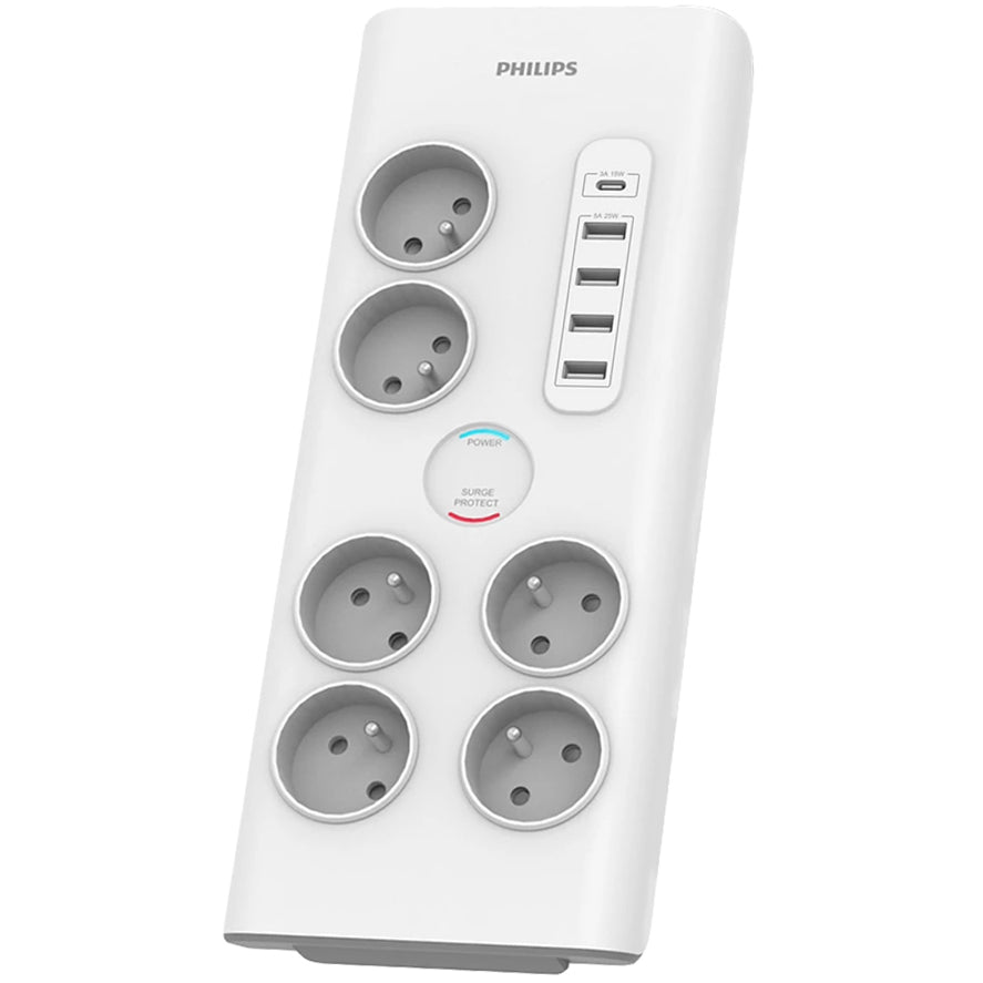 Philipsov podaljšek, 35 W, 3A, 4 x USB-A - 1 x USB-C - 6 x Schuko, bel PHIL-SPN7060WA/60 