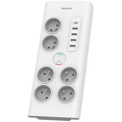 Philipsov podaljšek, 35 W, 3A, 4 x USB-A - 1 x USB-C - 6 x Schuko, bel PHIL-SPN7060WA/60 